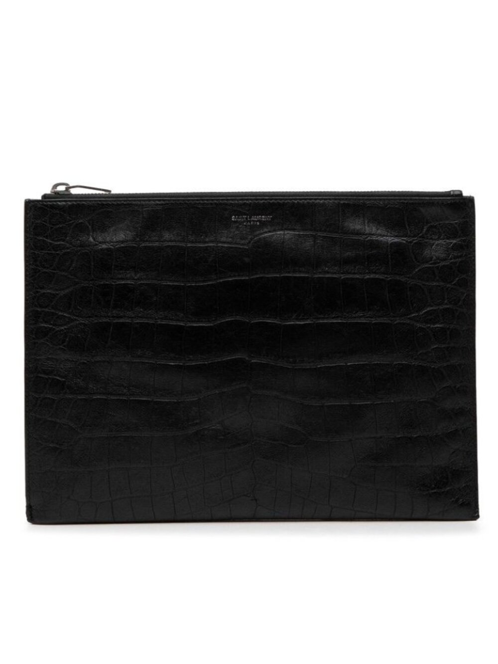 Saint Laurent Croco Embossed Clutch Black Leather - Picture 1 of 9